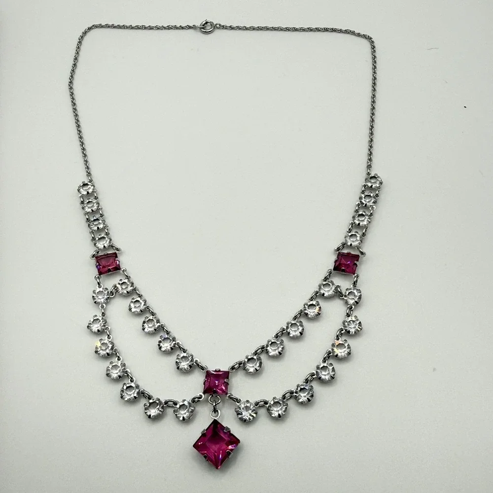 Vintage Art Deco 12k Gold Filled Open Back Crystal Riviere Festoon Necklace - Picture 1 of 7